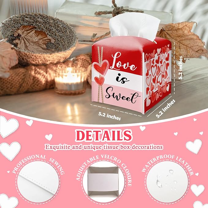 Happy Valentine's Day Red Heart Design Tissue Box Cover - Image 2