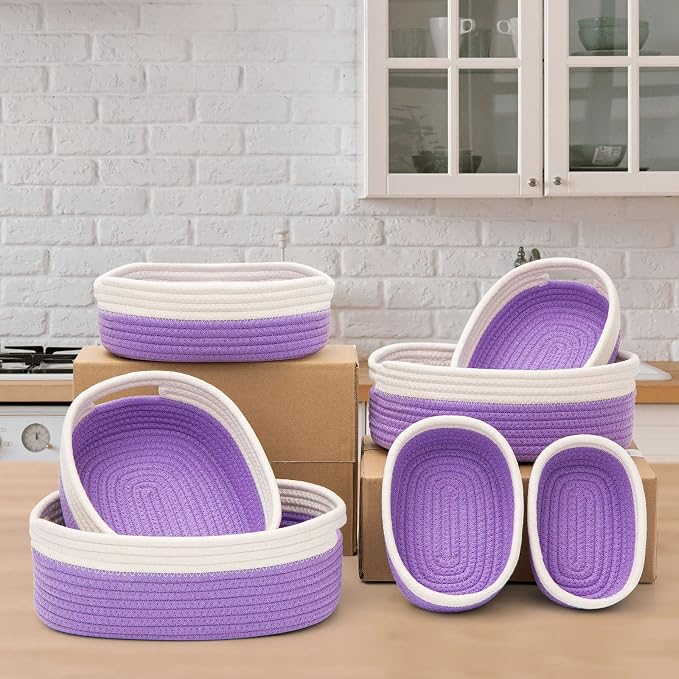 7 Piece Cotton Rope Woven Basket Set - Image 4