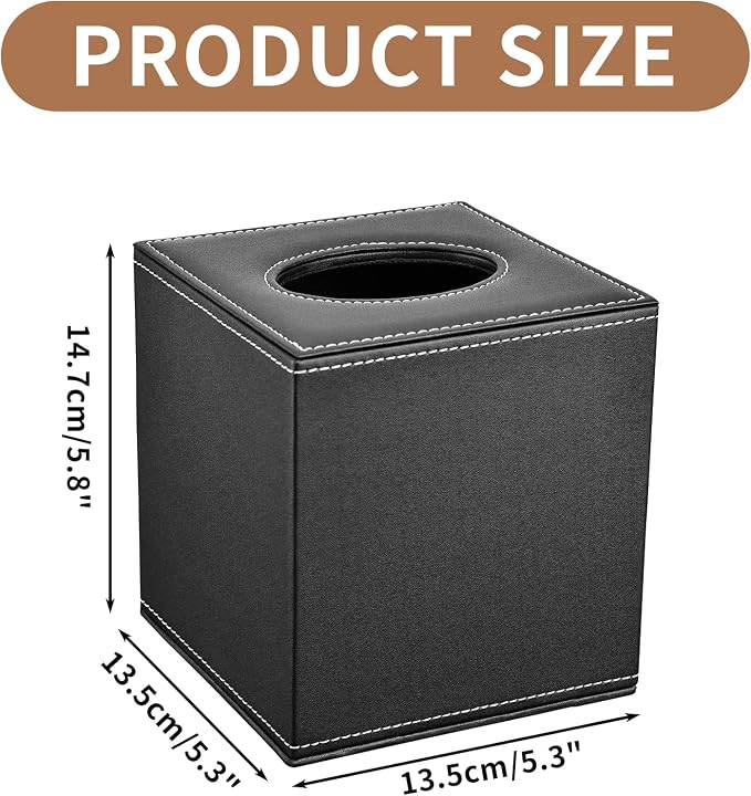 Tissue Box Cover, PU Leather Tissue Box Holder Square Box Covers - Image 7