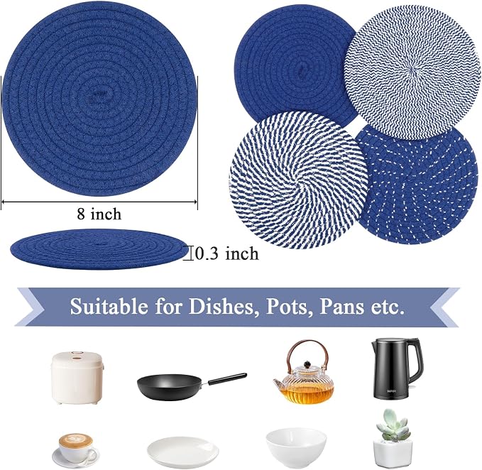 SHACOS 8 Inches Trivets for Hot Dishes, 4 Pieces Cotton Trivets Mats for Kitchen - Image 3
