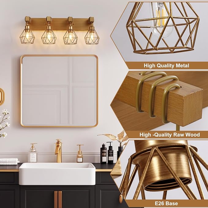 maesta Bathroom Gold Vanity Light Fixtures, 4-Light Gold Bathroom Light - Image 4
