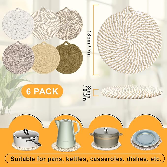 7" Trivets for Hot Dishes, 6 Pack Hot Pads for Kitchen Counter & Dining Table - Image 2