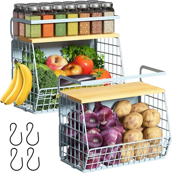 Magnetic Shelf for Fridge with Wood Lid, Fruit Potato and Onion Storage Bins by Ofiray-home