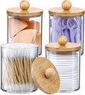 4 Pack Qtip Holder Dispenser - 10 oz Clear Plastic Apothecary Jar Containers by VITEVER