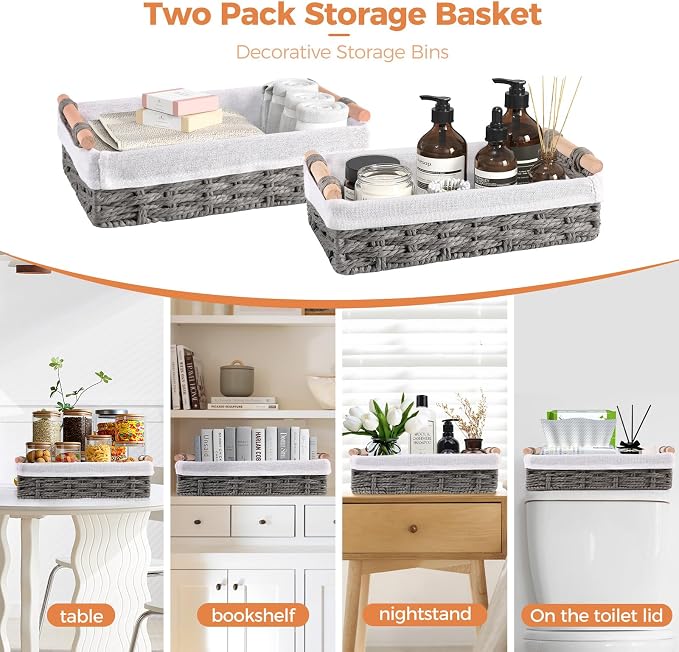 HomeHacks 2 Pack Storage Basket Paper Rope Baskets - Image 6