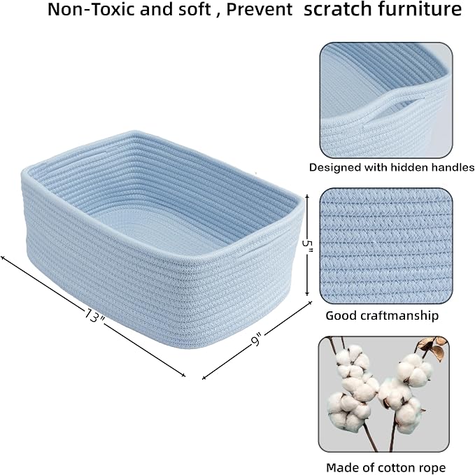 Small Woven Storage Baskets 13“X9”X5“ Decorative Rope Bins - Image 2