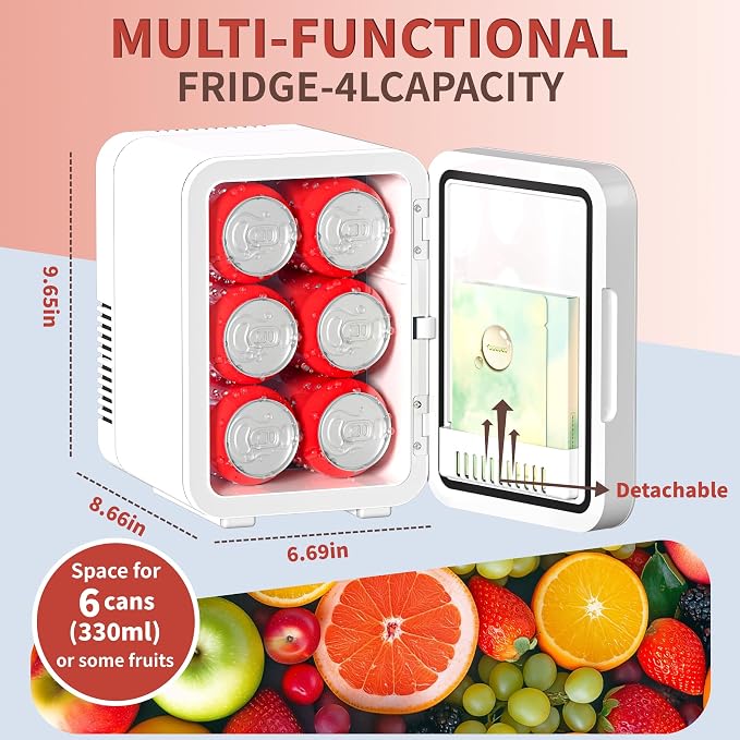 4L Mini Fridge with LED Mirror, Dual Cooling & Warming Function, 3L/6 Cans - Image 4