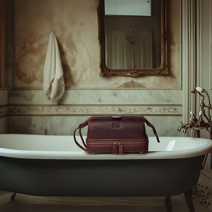 LEATHER VILLAGE Genuine Leather Dopp Kit – Large Travel Toiletry Bag - Image 6