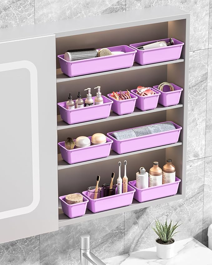 13 Pack Plastic Drawer Organizers Set, 3 Sizes Desk Drawer Organizer Trays - Image 7