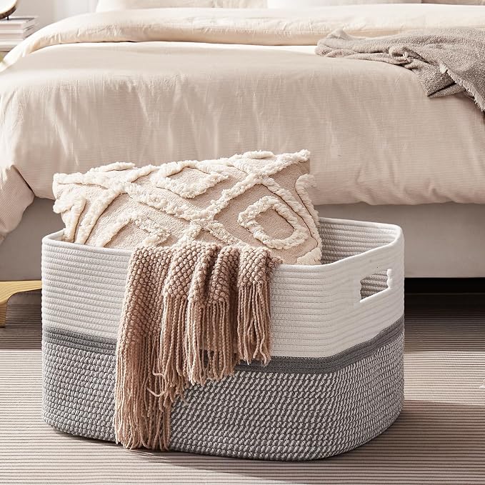 OIAHOMY Large Blanket Basket, 22”x17”x12” Rectangle Woven Baskets, Nursery - Image 6