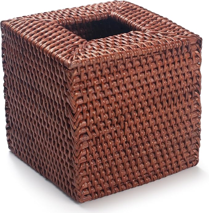 Square Rattan Tissue Box Cover, Hand Woven Wicker Tissue Holder, 5.5 x 5.5 X - Image 3