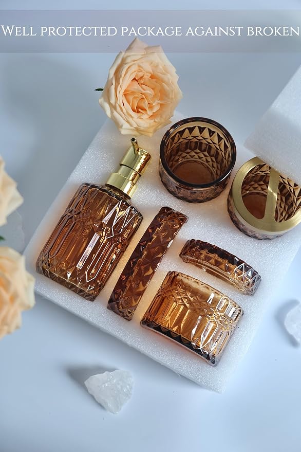 Amber Bathroom Accessories Set, Hand Soap Dispenser, Soap Dish, Toothbrush - Image 6