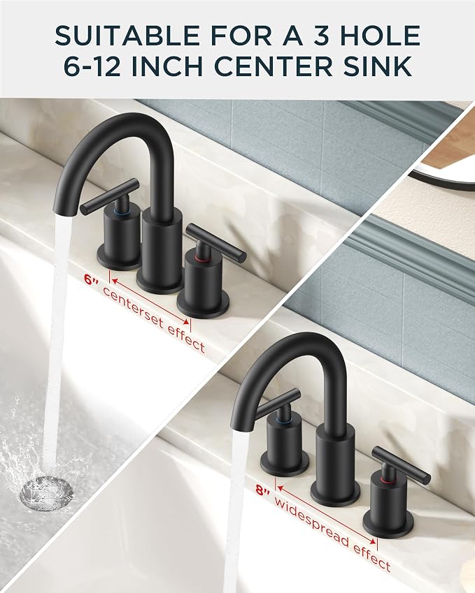 FORIOUS 2 Pack Black Bathroom Faucet 3 Hole, Suitable - Image 6