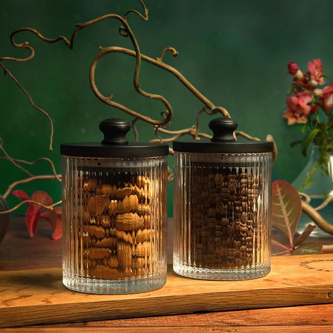 Mason & Fable Ribbed Glass Bathroom Jars | Set of 2 Farmhouse Style Storage - Image 6