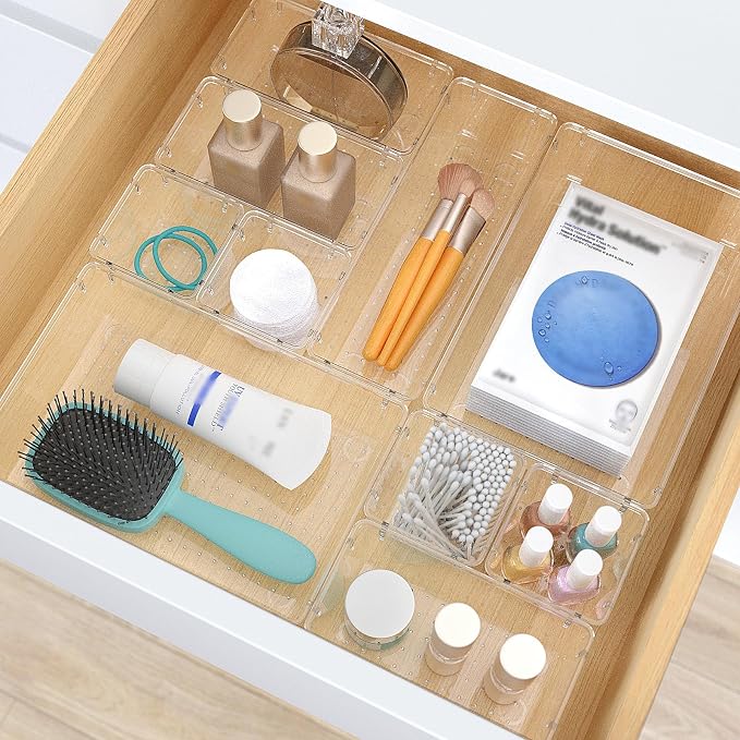 7 PCS Clear Plastic Drawer Organizers Set, 4 Size Desk Drawer Organizer Trays - Image 5