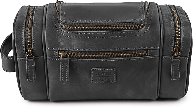 LEATHER VILLAGE Genuine Leather Travel Dopp Kit - Image 2