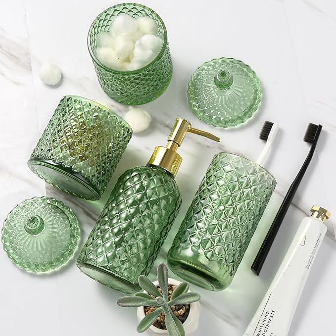 Green Bathroom Accessories Set, 4 Pack Olive Green Bathroom Decor Accessory - Image 7