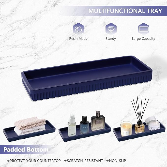 Resin Navy Blue Bathroom Accessories Set 5 Pcs, Lotion Soap Dispenser, - Image 5
