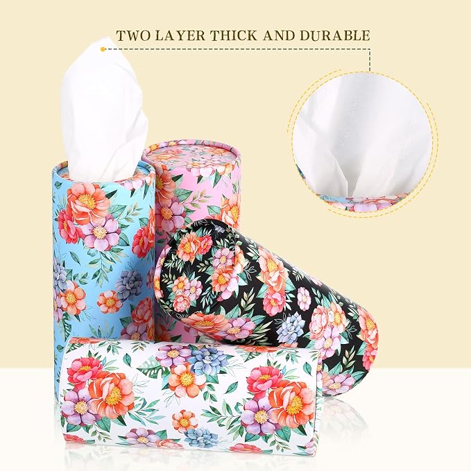 Tanlade 4 Pack Car Tissue Holder Tissues Cylinder Facial Tissue Floral Cylinder - Image 3