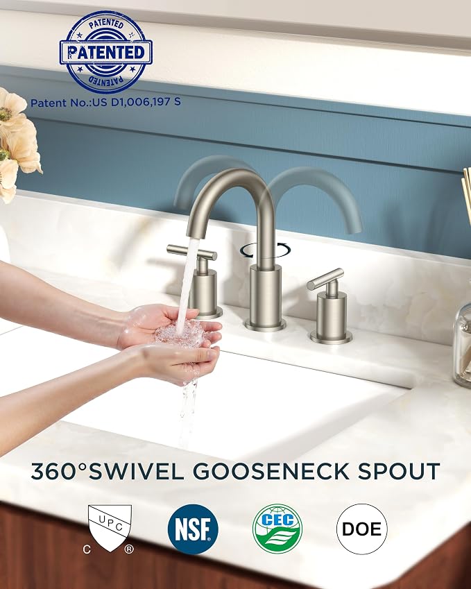FORIOUS Brushed Nickel Bathroom Faucet 3 Hole - Image 4