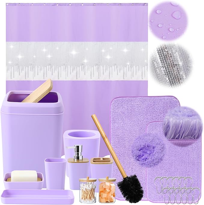 24PCS Bathroom Sets with Shower Curtain and Rugs, Bathroom Sets with Extra Soft by BetterbathroomwithXLHOME