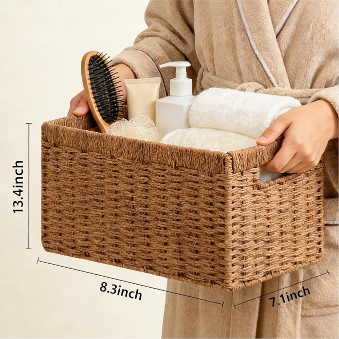 UBBCARE 2 Pack Wicker Basket, 13.4L×8.3H×7.1W inch Woven Paper Rope Storage - Image 2