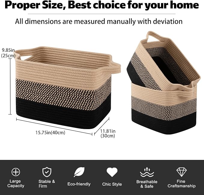 OIAHOMY Woven Storage Basket, Cotton Rope Baskets - Image 3