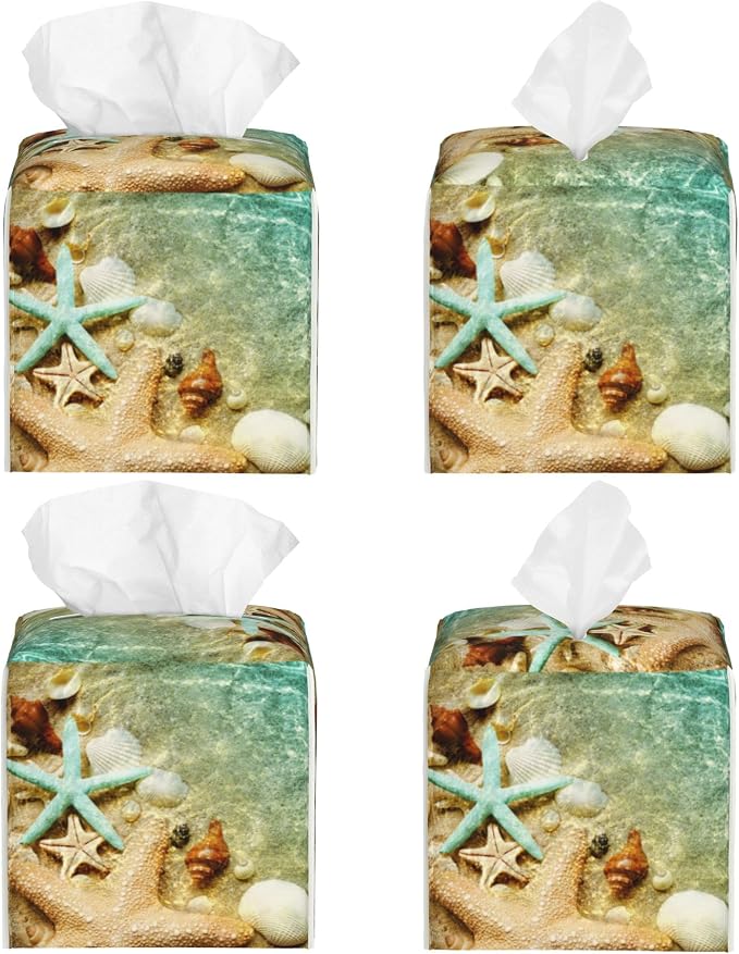 Starfish Seashell on Summer Beach Tissue Box Cover Square, Starfish Seashell - Image 2