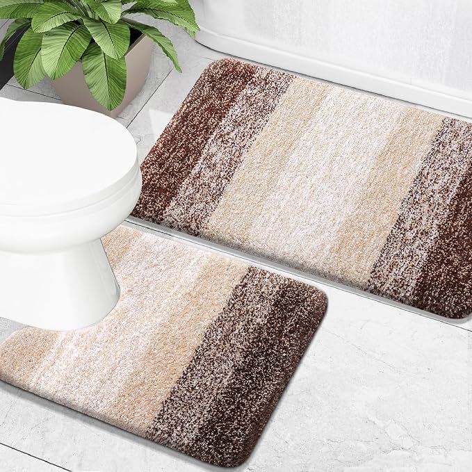 OLANLY Bathroom Rug Set 2 Piece, Soft Absorbent Microfiber Bath Mats and by OLANLY