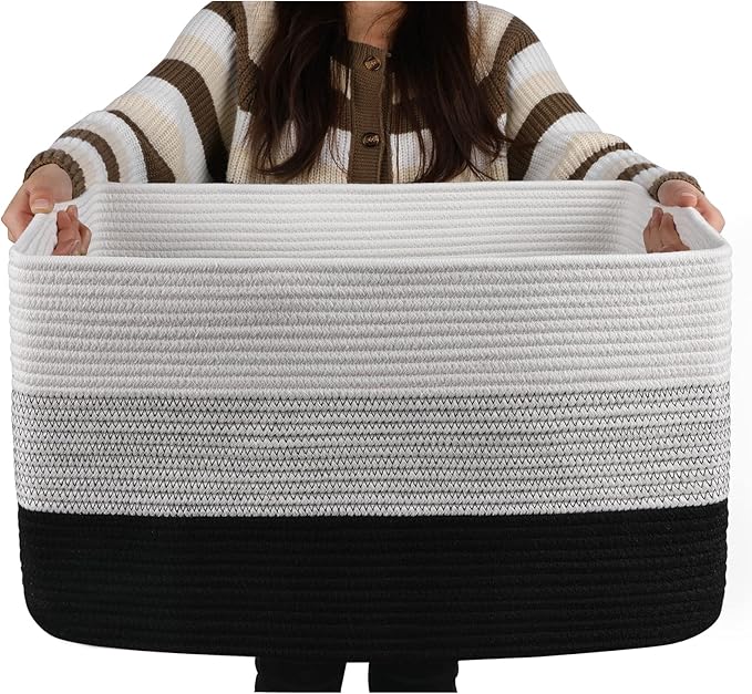 OIAHOMY Large Blanket Basket, 22”x17”x12” Rectangle Woven Baskets, Nursery by MasterofSpaceOptimization