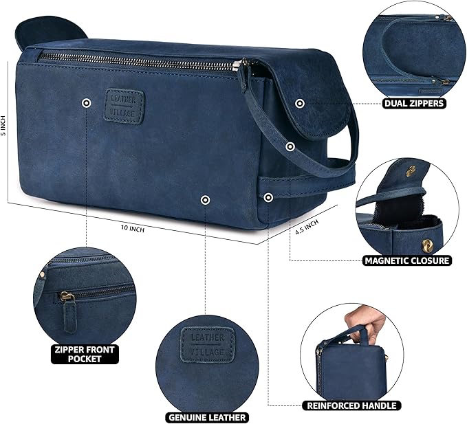 LEATHER VILLAGE Genuine Leather Travel Toiletry Bag - Image 4