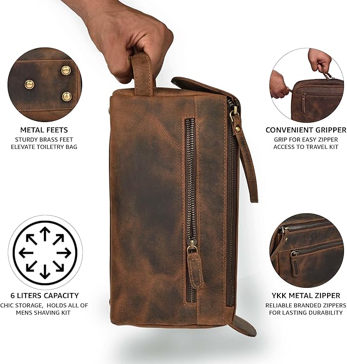 LEATHER VILLAGE Genuine Leather Travel Toiletry Bag - Image 2