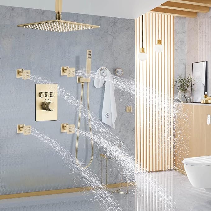 Brushed Gold Square Shower Body Spray Jets - Image 7