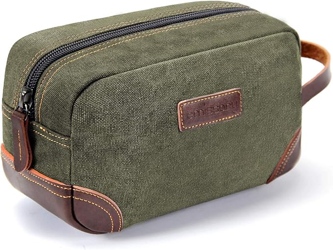 Emissary Men's Leather and Canvas Travel Toiletry Dopp Kit, Shaving Bag by emissary