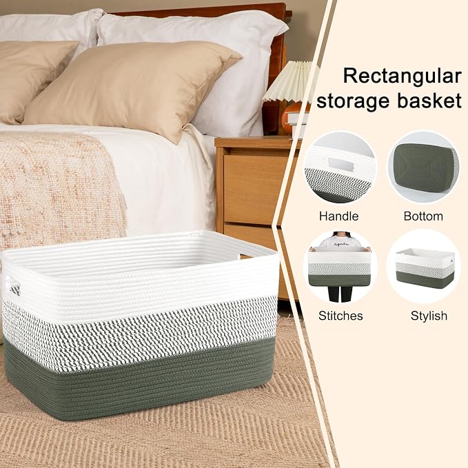 OIAHOMY Large Blanket Basket, 22”x17”x12” Rectangle Woven Baskets, Nursery - Image 5