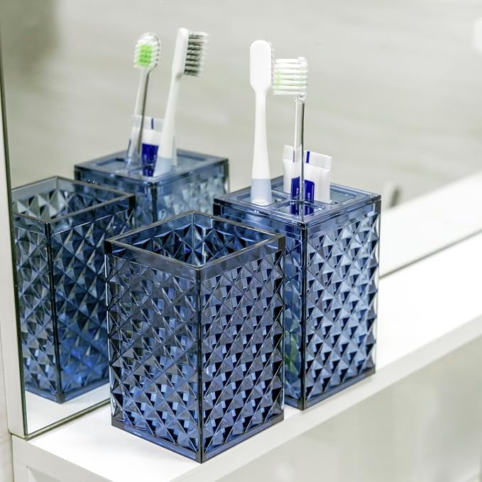 Blue Bathroom Accessories Set, Diamond Pattern Bathroom Soap Dispenser and - Image 7