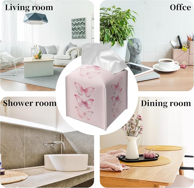 Grace Yonks Cute Pink Butterfly Tissue Box Cover Square, Cube Case - Image 6