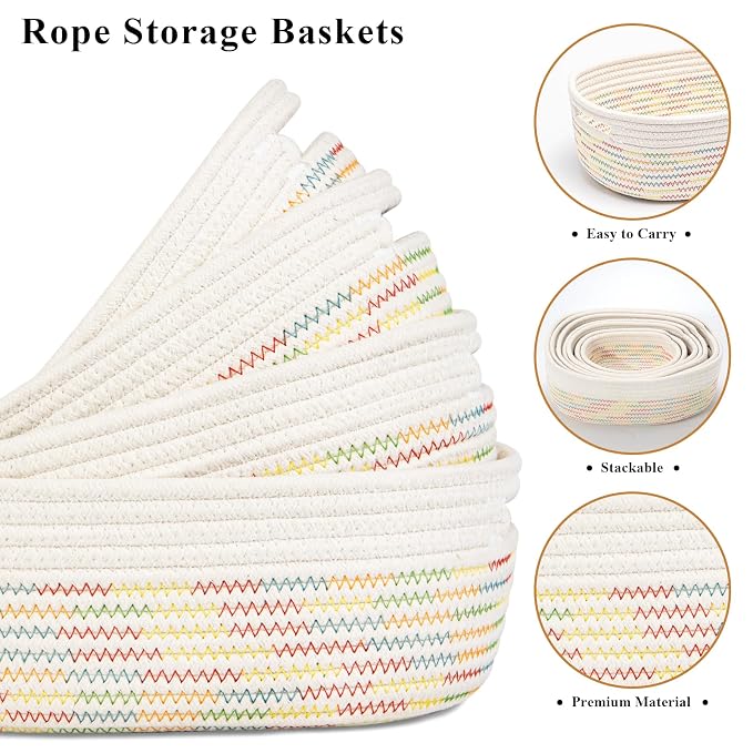 7 Piece Cotton Rope Woven Basket Set - Image 3