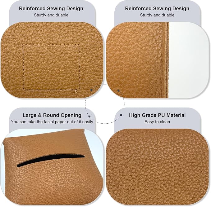 Tissue Box Cover 5X5X5'' PU Leather Tissue Holder Square Tissue Cube Box - Image 3