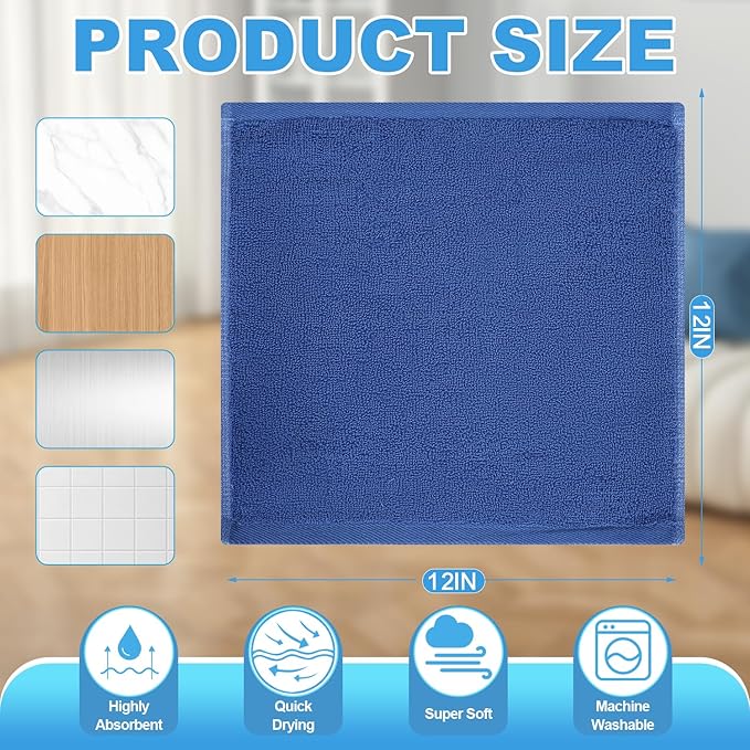 12 Pack 100% Cotton Wash Cloth, 12x12 Inch Highly Absorbent and Soft Feel - Image 3