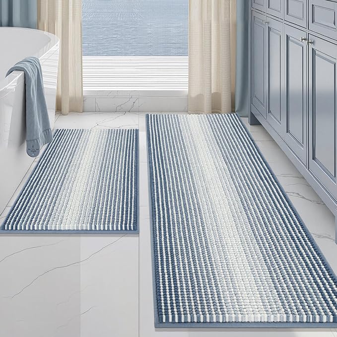 BSICPRO Bathroom Rugs and Mats Sets, 2 Piece Thick Absorbent Chenille Bath Mat by BSICPRO