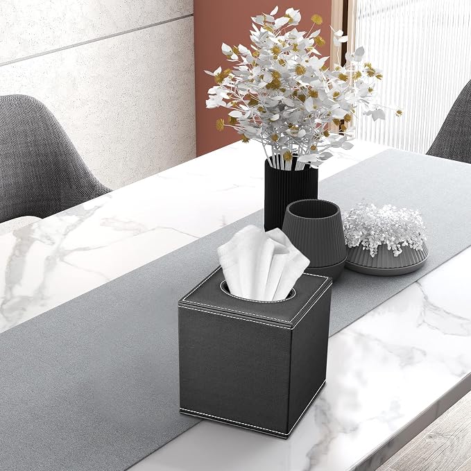 Tissue Box Cover, PU Leather Tissue Box Holder Square Box Covers - Image 3