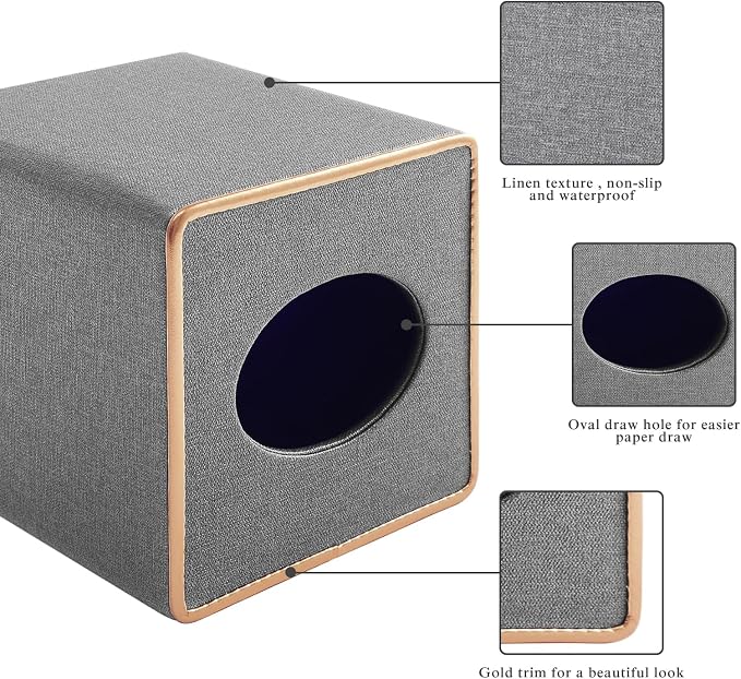 Linen Square Tissue Box Holder Cube Tissue Box Cover－Rosegold Leather Recorate - Image 6