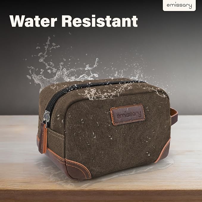 emissary Men's Toiletry Bag, Leather and Canvas Travel Toiletry Bag, Dopp Kit - Image 6