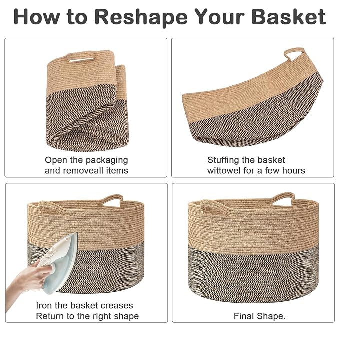 115L Large Blanket Basket, 23.6"L x 23.6"W x 15.7"H Rope Woven Baskets - Image 8
