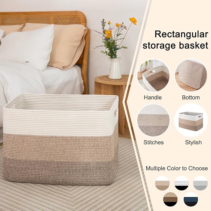 OIAHOMY 108L Large Cotton Rope Basket, Rectangle Woven Baskets - Image 5