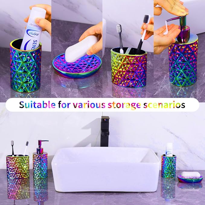 Colorful Bathroom Accessories Set 4 Pcs, Lotion Soap Dispenser, Soap Dish - Image 3