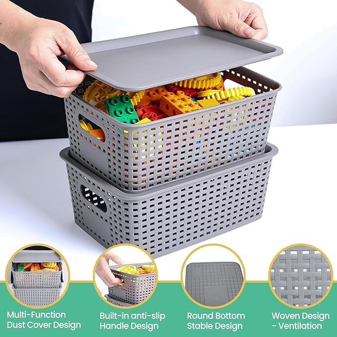 Plastic Storage Baskets with Lid - Image 3
