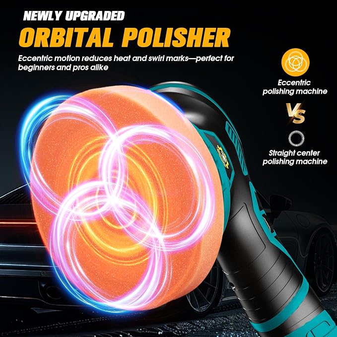 Cordless Car Buffer Polisher kit 6-Speed Orbital Design, LED Display, - Image 7