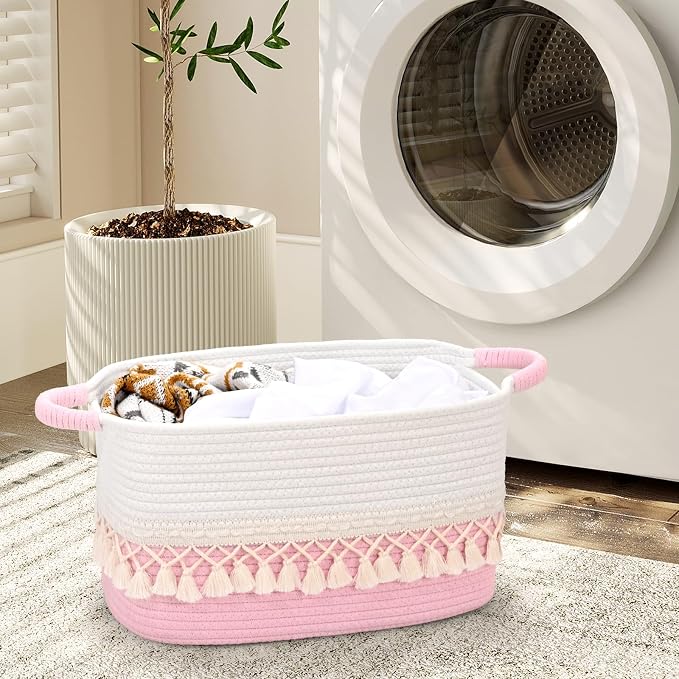 6 Pack Storage Basket for Shelves, Boho Cotton Rope Storage Bins - Image 9